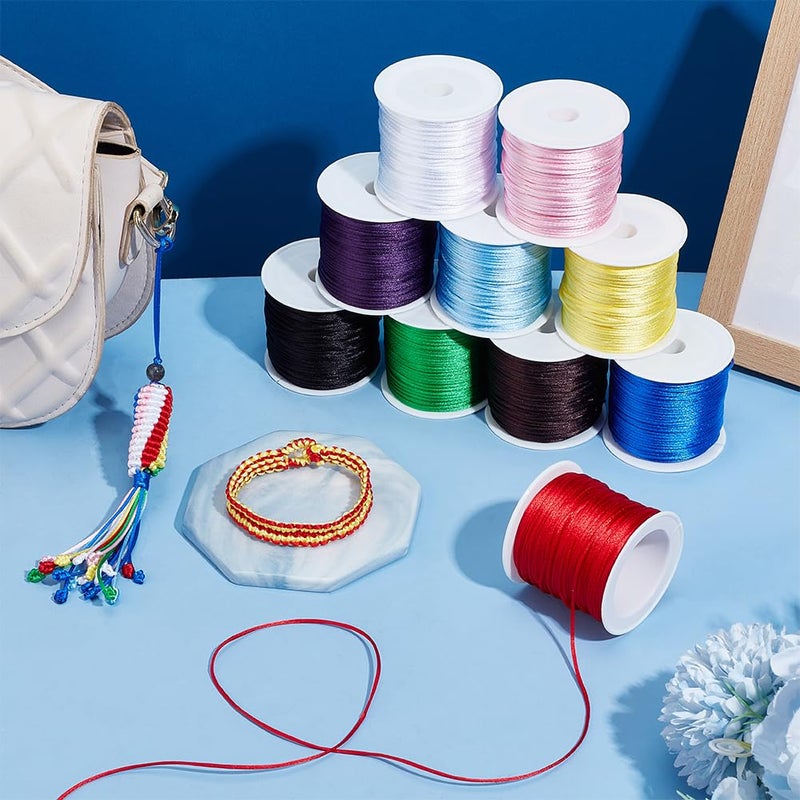 PH PandaHall 328 Yards 1mm Satin Nylon String Rattail Cord Satin Silk Cord Beading String Satin String Thread for Kumihimo Macrame Friendship Bracelet Chinese Knot Dream Catchers Braid Hair 10 Colors - Image 2